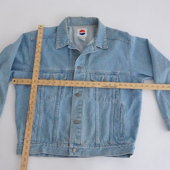 Vintage '90s Pepsi Co Light Wash 100% Cotton Button Up Blue Denim Jacket M - Picture 3 of 12